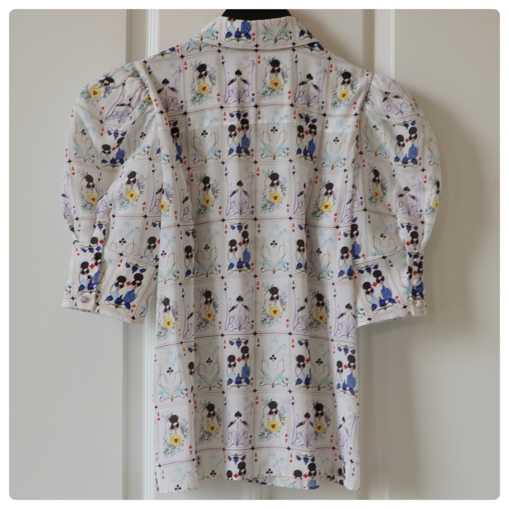 ALICE + OLIVIA Willa Printed Silk Puff Sleeve Top - Picture 12 of 13